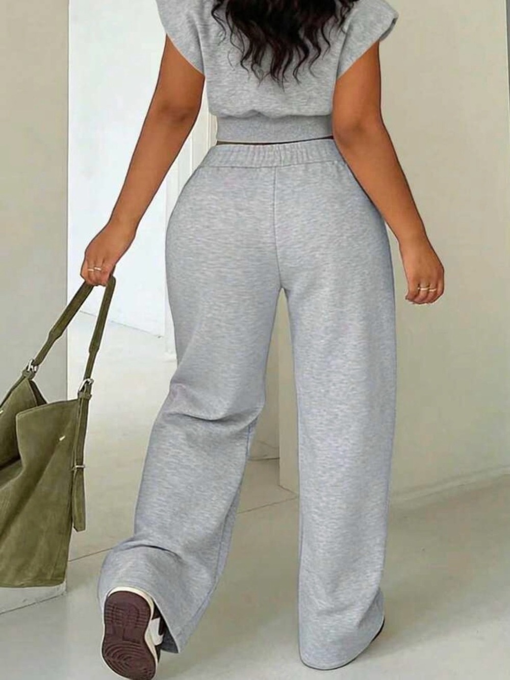 Chic Heather Gray 2-Piece Set | Wide Leg Knot Pants & Crop Top - Picture 3 of 4
